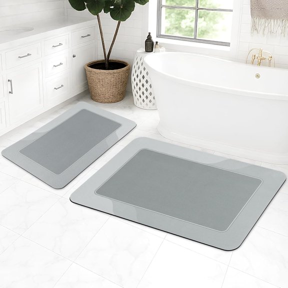 Absorbent Soft Bath Mat 2 Piece, Grey, 16" × 24'' Plus 20'' × 32''