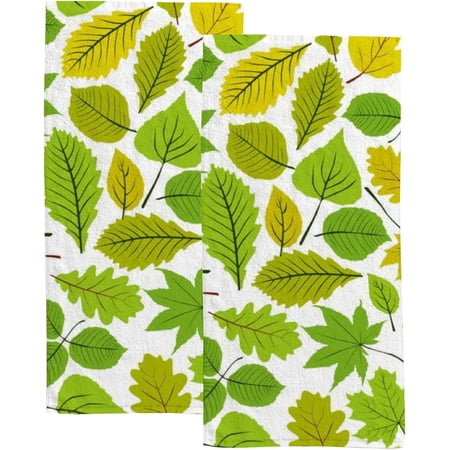 Absorbent Soft Hand Fingertip Towels 2 Pcs Face Bath Towels Set Beautiful Natural Leaves Washcloths for Bathroom Hotel Kitchen 30x15in