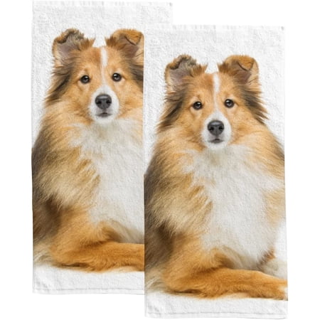 Absorbent Soft Hand Fingertip Towels 2 Pcs Face Bath Towels Set Brown Sheltie Dog Washcloths for Bathroom Hotel Kitchen 30x15in