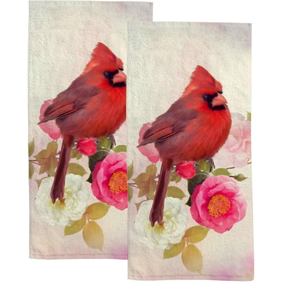 Absorbent Soft Hand Fingertip Towels 2 Pcs Face Bath Towels Set Cardinal in The Rose Garden Washcloths for Bathroom Hotel Kitchen 30x15in