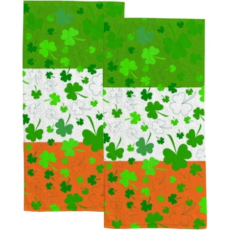 Absorbent Soft Hand Fingertip Towels 2 Pcs Face Bath Towels Set Clovers St Patrick's Day Washcloths for Bathroom Hotel Kitchen 30x15in