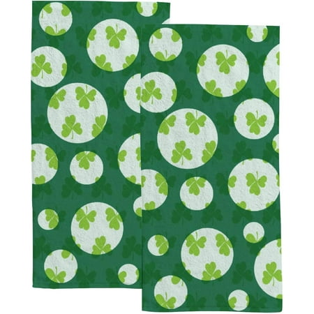 Absorbent Soft Hand Fingertip Towels 2 Pcs Face Bath Towels Set Clovers with Circles Washcloths for Bathroom Hotel Kitchen 30x15in
