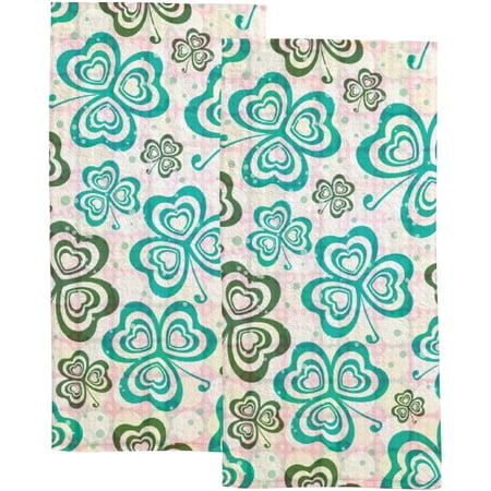 Absorbent Soft Hand Fingertip Towels 2 Pcs Face Bath Towels Set Colorful Clover Washcloths for Bathroom Hotel Kitchen 30x15in