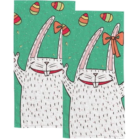 Absorbent Soft Hand Fingertip Towels 2 Pcs Face Bath Towels Set Easter Happy Bunny Washcloths for Bathroom Hotel Kitchen 30x15in