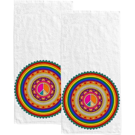 Absorbent Soft Hand Fingertip Towels 2 Pcs Face Bath Towels Set Ethnic Colorful Mandala Washcloths for Bathroom Hotel Kitchen 30x15in