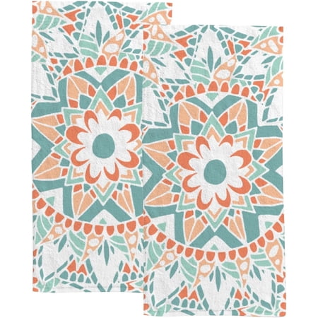 Absorbent Soft Hand Fingertip Towels 2 Pcs Face Bath Towels Set Flower Mandala Washcloths for Bathroom Hotel Kitchen 30x15in
