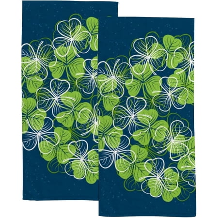 Absorbent Soft Hand Fingertip Towels 2 Pcs Face Bath Towels Set Heart Shape Three Leaf Clover Washcloths for Bathroom Hotel Kitchen 30x15in