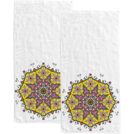 Absorbent Soft Hand Fingertip Towels 2 Pcs Face Bath Towels Set Mandala Floral Decoration Washcloths for Bathroom Hotel Kitchen 30x15in