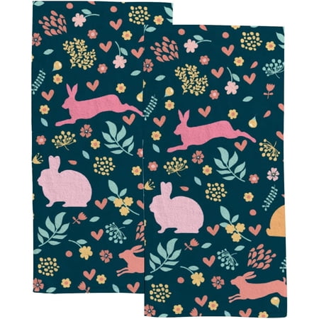 Absorbent Soft Hand Fingertip Towels 2 Pcs Face Bath Towels Set Rabbits in Hearts and Flowers Washcloths for Bathroom Hotel Kitchen 30x15in