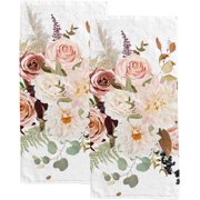 Absorbent Soft Hand Fingertip Towels 2 Pcs Face Bath Towels Set Rose Flowers Washcloths for Bathroom Hotel Kitchen 30x15in