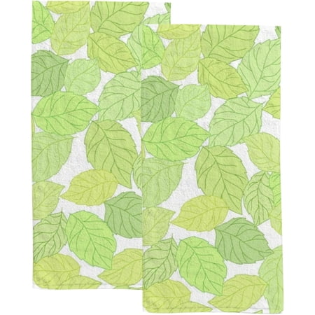 Absorbent Soft Hand Fingertip Towels 2 Pcs Face Bath Towels Set Spring Green Leaf Washcloths for Bathroom Hotel Kitchen 30x15in