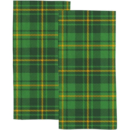 Absorbent Soft Hand Fingertip Towels 2 Pcs Face Bath Towels Set St. Patricks Green and Orange Tartan Plaid Washcloths for Bathroom Hotel Kitchen 30x15in