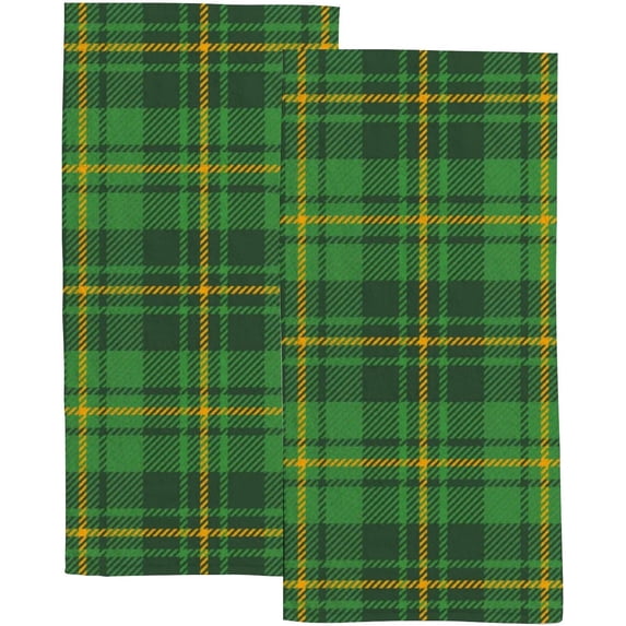 Absorbent Soft Hand Fingertip Towels 2 Pcs Face Bath Towels Set St. Patricks Green and Orange Tartan Plaid Washcloths for Bathroom Hotel Kitchen 30x15in