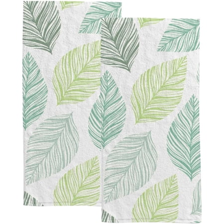 Absorbent Soft Hand Fingertip Towels 2 Pcs Face Bath Towels Set Stylish Leaves Pattern Washcloths for Bathroom Hotel Kitchen 30x15in