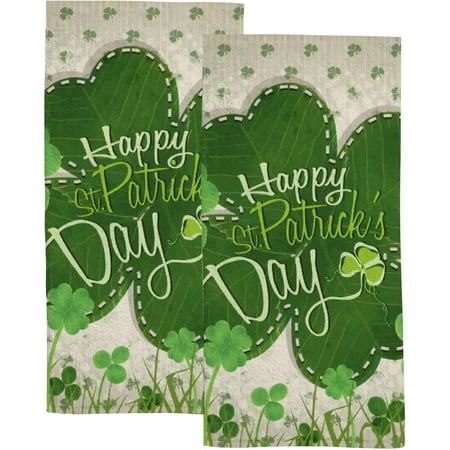 Absorbent Soft Hand Fingertip Towels 2 Pcs Face Bath Towels Set Vintage Happy St. Patrick's Day Washcloths for Bathroom Hotel Kitchen 30x15in