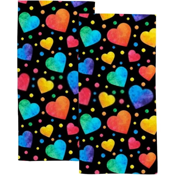 Absorbent Soft Hand Fingertip Towels, 2 Pcs Face Bath Towels Set Watercolor Hearts Washcloths for Bathroom Hotel Kitchen, 30"x15"