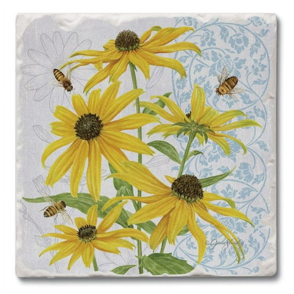 Absorbent Stone Beverage Coasters - Set of 4 - Black Eyed Susans