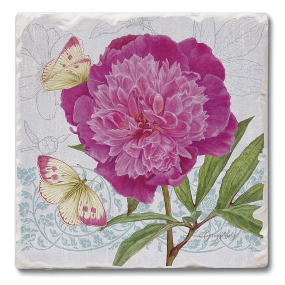 Absorbent Stone Beverage Coasters - Set of 4 - Botanical Peony