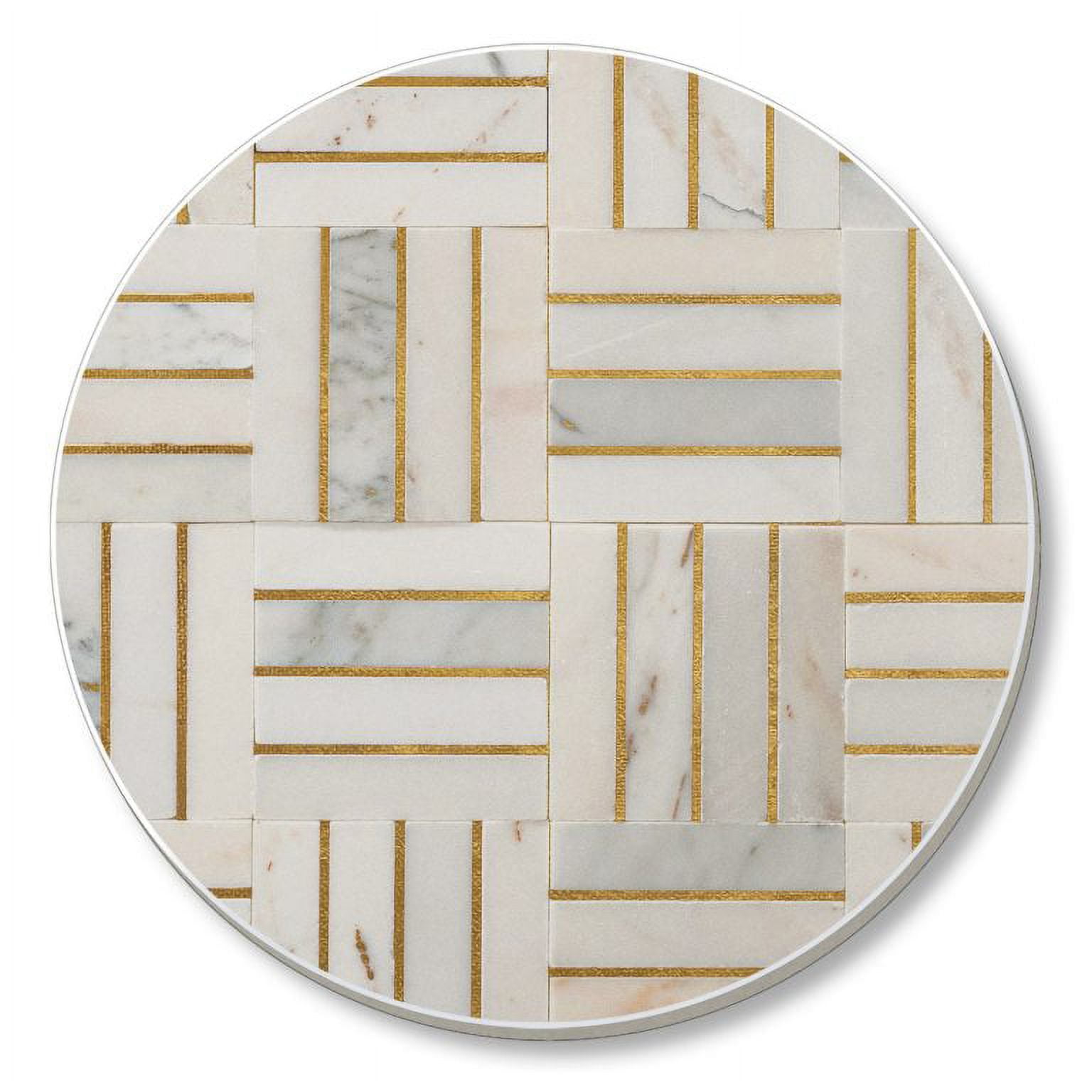 Gray and White Chevron Ceramic Round Coaster Set