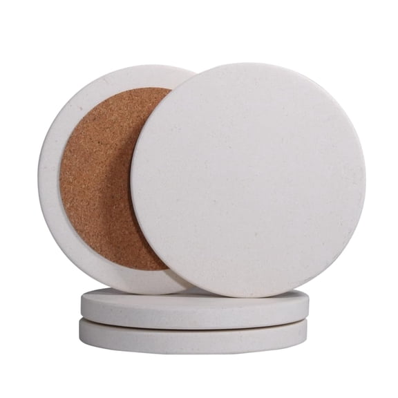 Absorbent Stone Coasters Set of 4 - Round 4" Diameter Cream White Marble Drink Coasters for Housewarming Gift,Genuine Natural Semi