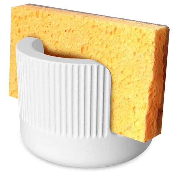 Diatomaceous Earth Sponge Holder Quick-Dry Kitchen Sink Organizer with Vertical Grooved Design, White Absorbent Stone Dish Sponge Holder