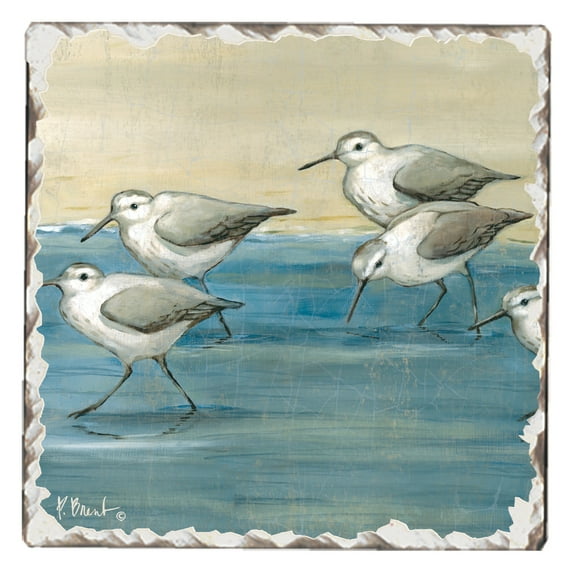 Absorbent Stone Tumbled Tile Coasters, Sandpipers on The Beach, Set of 4