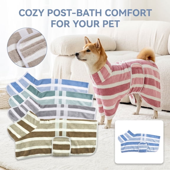 Absorbent Striped Dog Towel with Pocket Pet Drying Towel Quick Dry Microfiber Dog Bath Robe for Small Medium Large Dogs Puppy Shower Accessories 2 Piece Set 30 Inch by 24 Inch