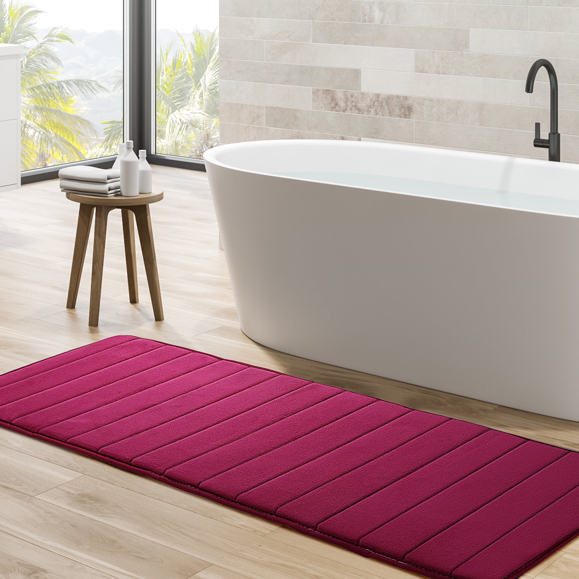 Absorbent Striped Extra Long Memory Foam Bath Mat for Bathroom Bedroom ...