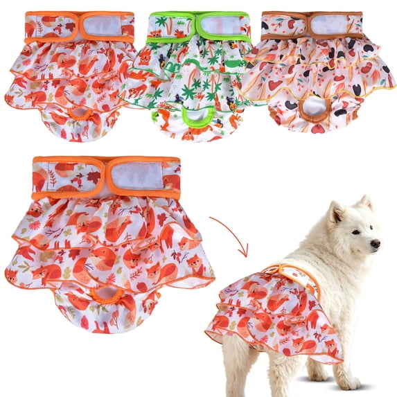 Absorbent Washable Reusable Female Dog Diapers with Tail Hole and Adjustable Waist,Breathable Doggy Bloomers for Small Breed Dogs in Heat,Halloween Pet Style Puppy