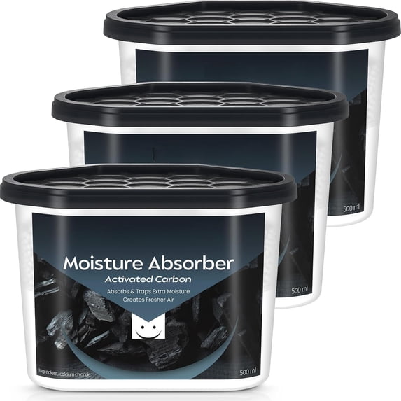 Absorbers, Efficient Activated Charcoal Humidity Absorber & Odor Absorber Boxes, Refillable Dehumidifier for Closet, Bathroom, Basement& RV, 3 Pack