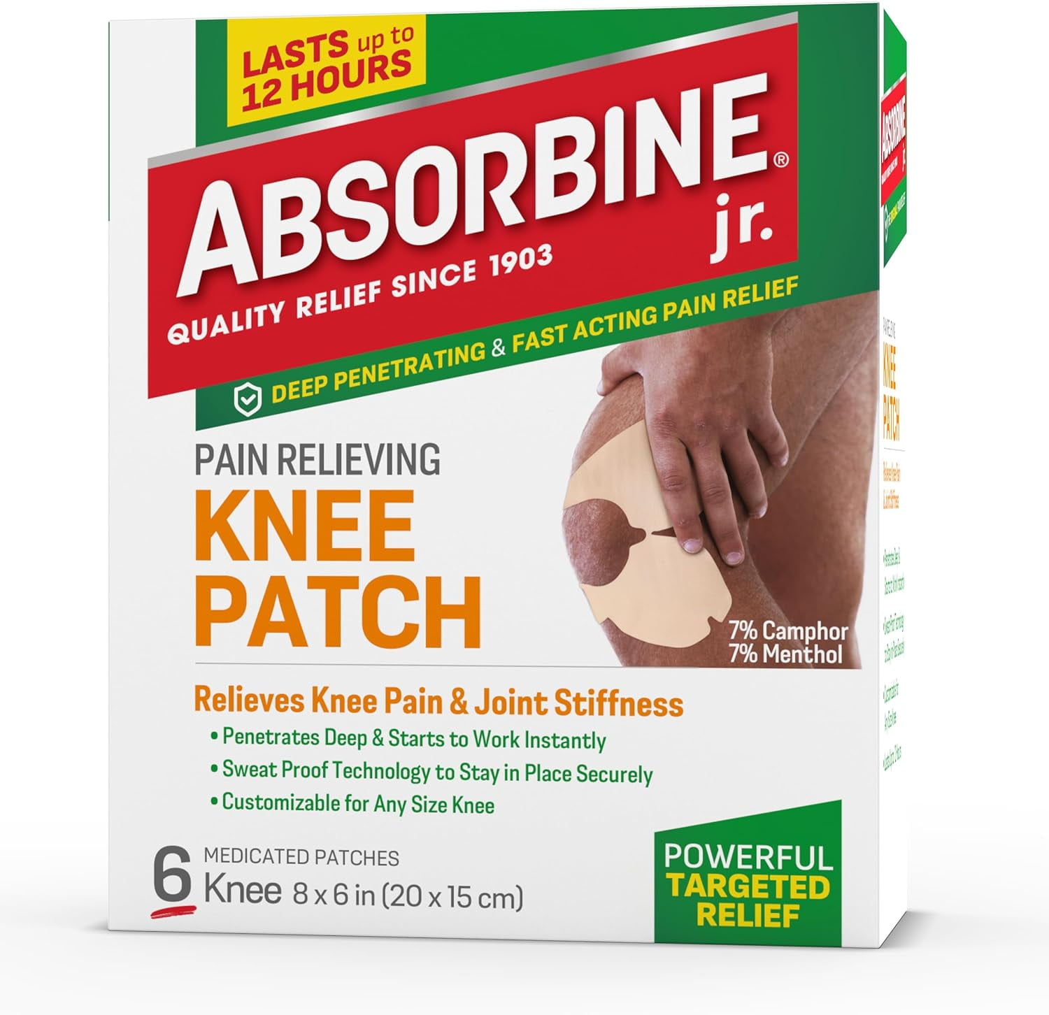 Absorbine Jr. Knee Pain Relief Patches, Fast Acting Pain Patch with