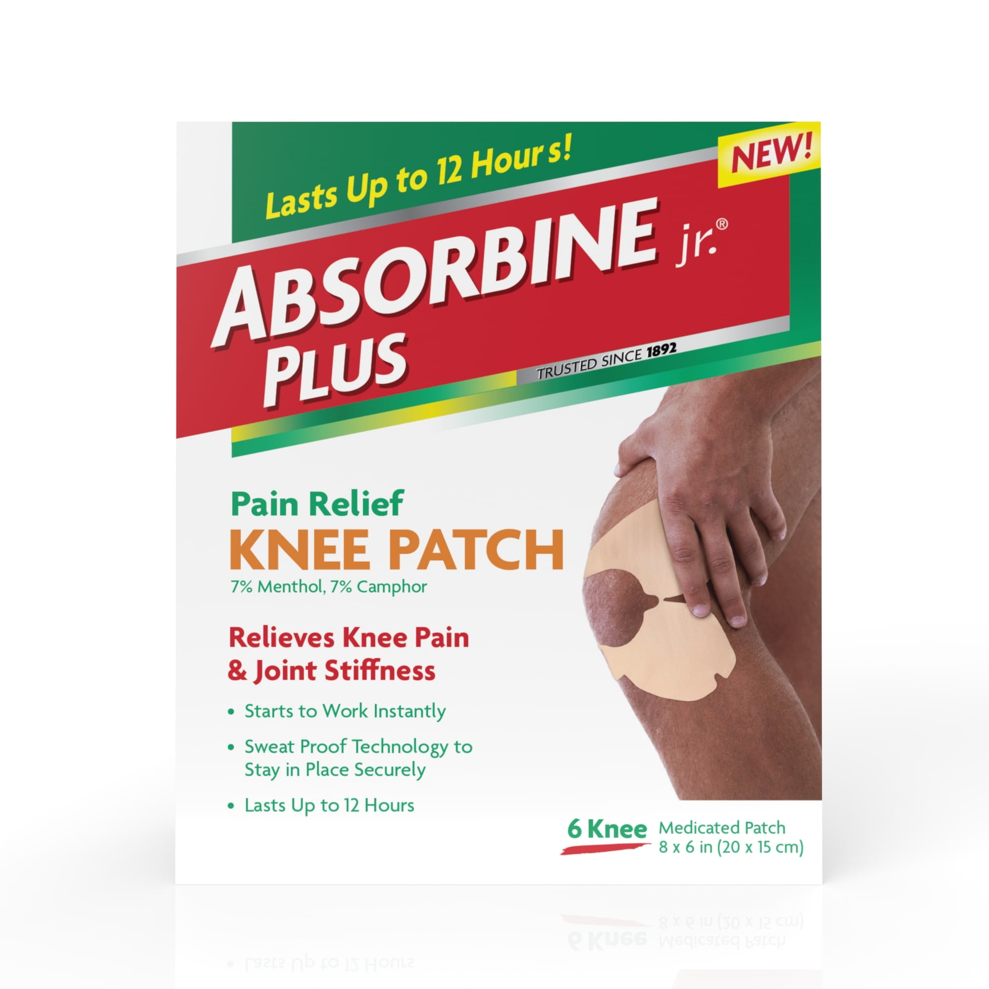 Absorbine Jr. Knee Pain Relief Patches, Pain Patch with Menthol for Knee Pain, Cramps and Joint