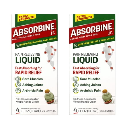ABSORBINE JR. Extra Strength Pain Relieving Liquid, for Muscle, Joints, Arthritis Pain, with No-Mess Applicator, 4 Oz, - 2 Pack