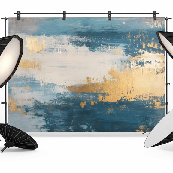 Absstract Color Block Backdrop for Photography, Gold Blue Gradient Art Photo Backdrop Portrait Background Party Banner Photo Backgrounds for Studio Booth Props, 12x8ft