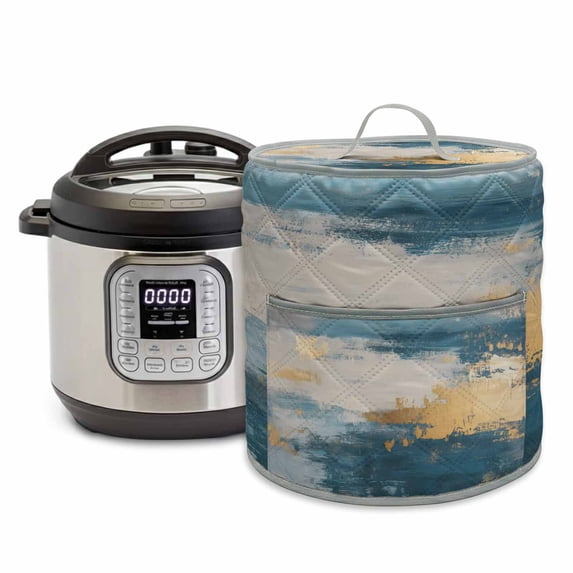 Absstract Color Block Pressure Cooker Cover Gold Blue Gradient Art Dust Cover for Kitchen Appliances with Top Handle & Storage Pockets, Fits 6 Quart Instant Pot, Air Fryer, Crock Pot