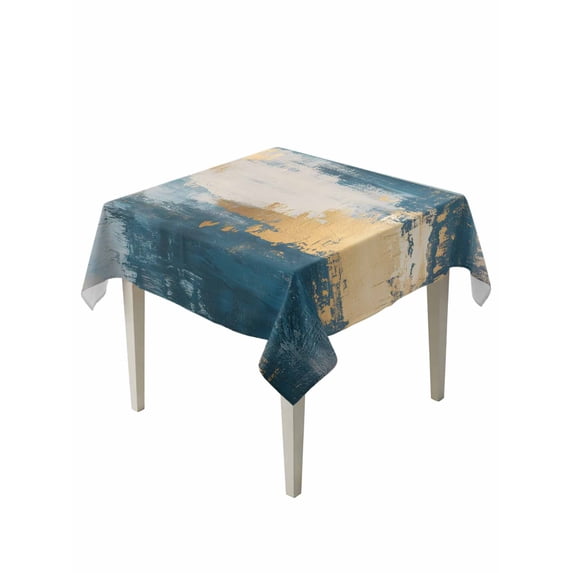 Absstract Color Block Table Cloth 54x54 Inch Square, Gold Blue Gradient Art Waterproof Tablecloth Washable Table Cover for Party Picnic Dinner Decor