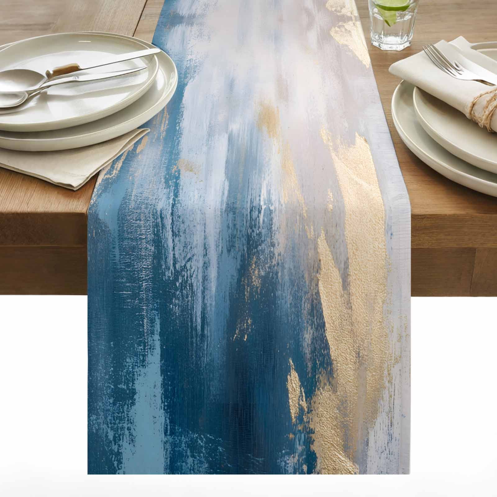 Absstract Color Block Table Runner 13x120 inch Blue Gold Gradient Art ...