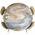 thumbnail image 1 of Abstact Marble Texture Round Fitted Table Cover Grey Brown Gold Gradient Art Waterproof Table Cloth with Elastic Edge Wipeable Tablecloth for Picnic Camping Party Fits 45"-54" Diameter, 1 of 8