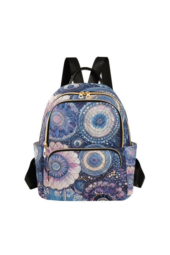 Abstarct Mandala Flowers Quilted Backpack Fashion Daypack Commuter Bag for Women 8.5 L
