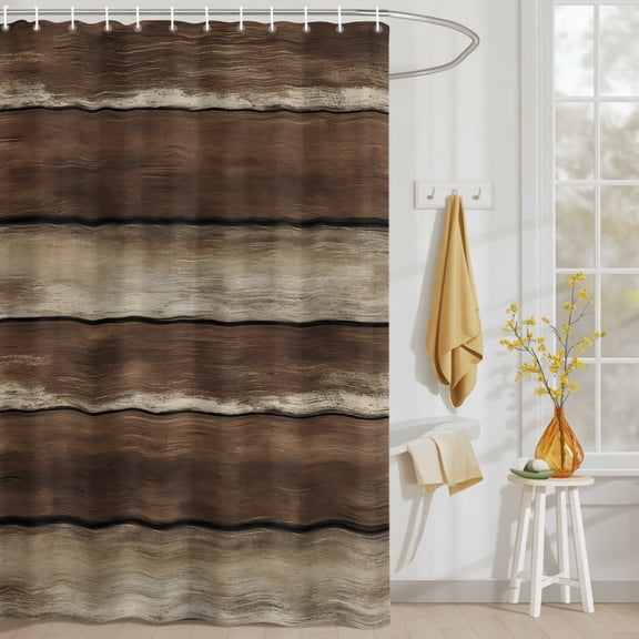 Abstrac Brown Wood Board Shower Curtain Set, Waterproof Shower Curtains With Grommet Hooks, Vintage Farm Wood Grain Privacy Bathroom Curtain for Bathtub 36x72IN