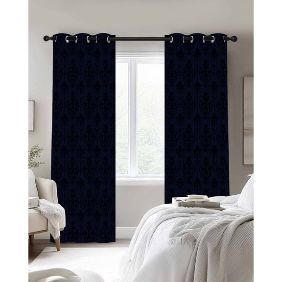 Abstrac Plant Blackout Curtains 2 Panels Black Blue Flower Ethnic Style Thermal Insulated Grommet Window Curtains for Bedroom Living Room 27.5"x39"