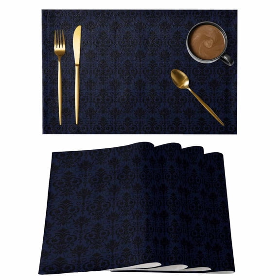Abstrac Plant Placemats Set of 1, Black Blue Flower Ethnic Style Non-Slip Place Mats Washable Table Mats for Kitchen Dining Table Decorations Indoor/Outdoor
