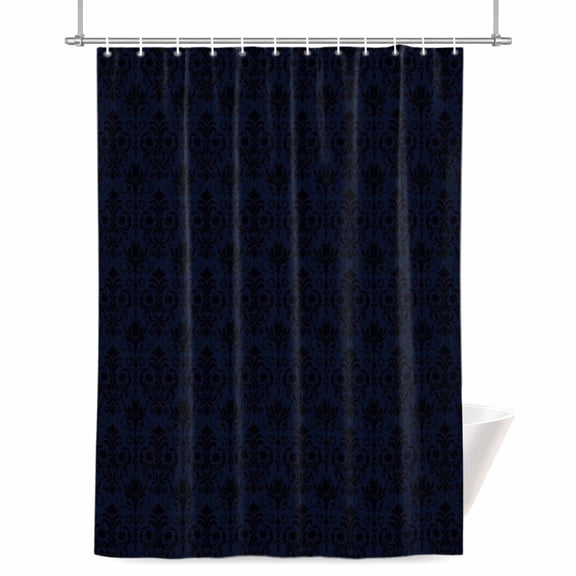 Abstrac Plant Shower Curtain, 36" x 72", Black Blue Flower Ethnic Style Waterproof Bathroom Curtain Washable Shower Curtain Set with 12 Hooks