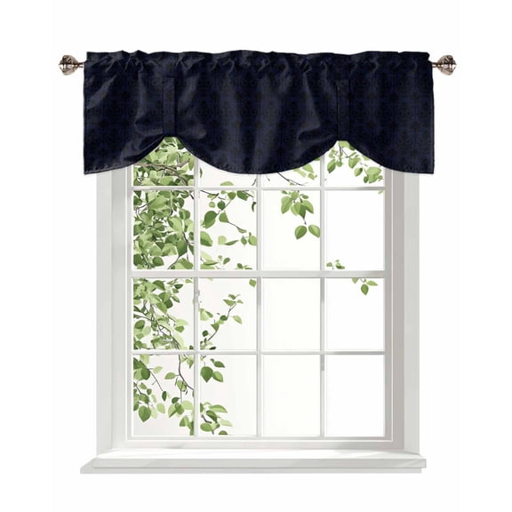 Abstrac Plant Tie Up Valances Curtain, Black Blue Flower Ethnic Style Adjustable Rod Pocket Window Treatment Short Tie Up Curtains Valances for Kitchen Living Room Bathroom 42x12 Inches