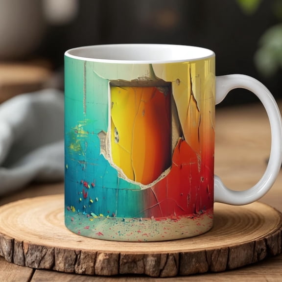 Abstracracked Wall Art Mug Colorful 0ml Ceramic Coffee Cup Modern Artistic Gift.