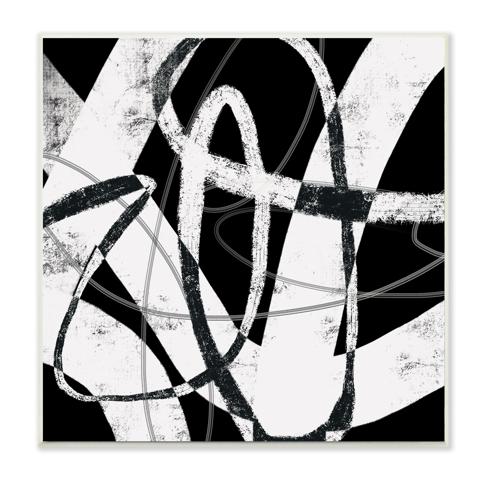 Stupell Industries Black and White Abstract Moving Paint Brush Strokes,12 x 12,Designed by Lisa Ridgers