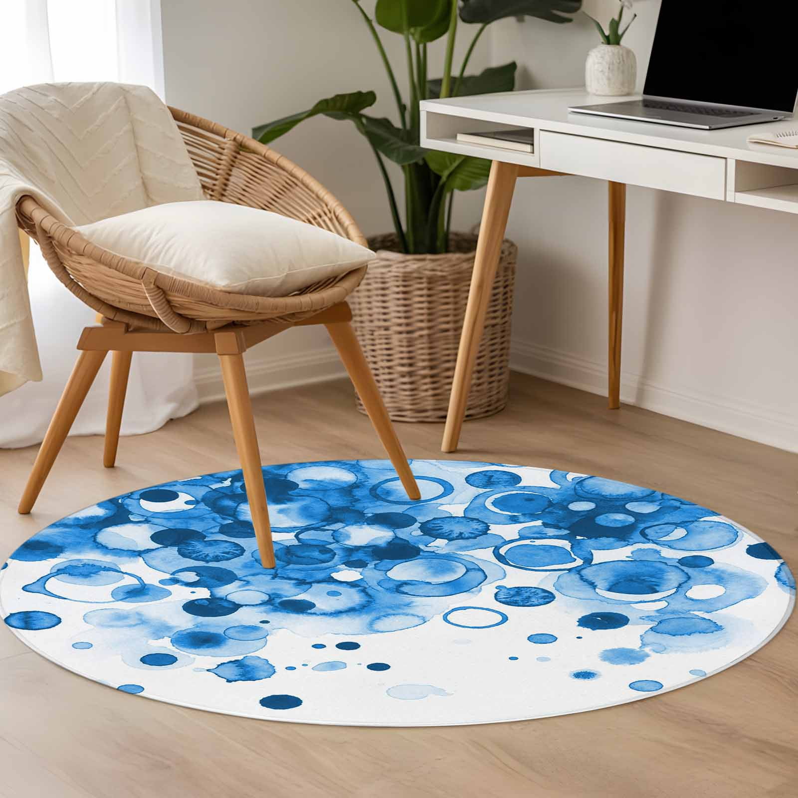 Abstract 3.3ft Round Rug for Bedroom Reading Corner, Blue Gradient ...