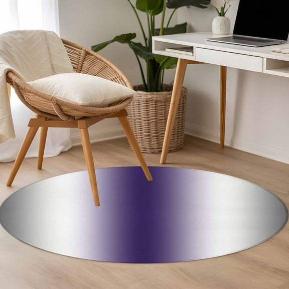 Abstract 3.3ft Round Rug for Bedroom Reading Corner, Dark Gray Purple Gradient Ombre Washable Non Slip Circle Area Rug