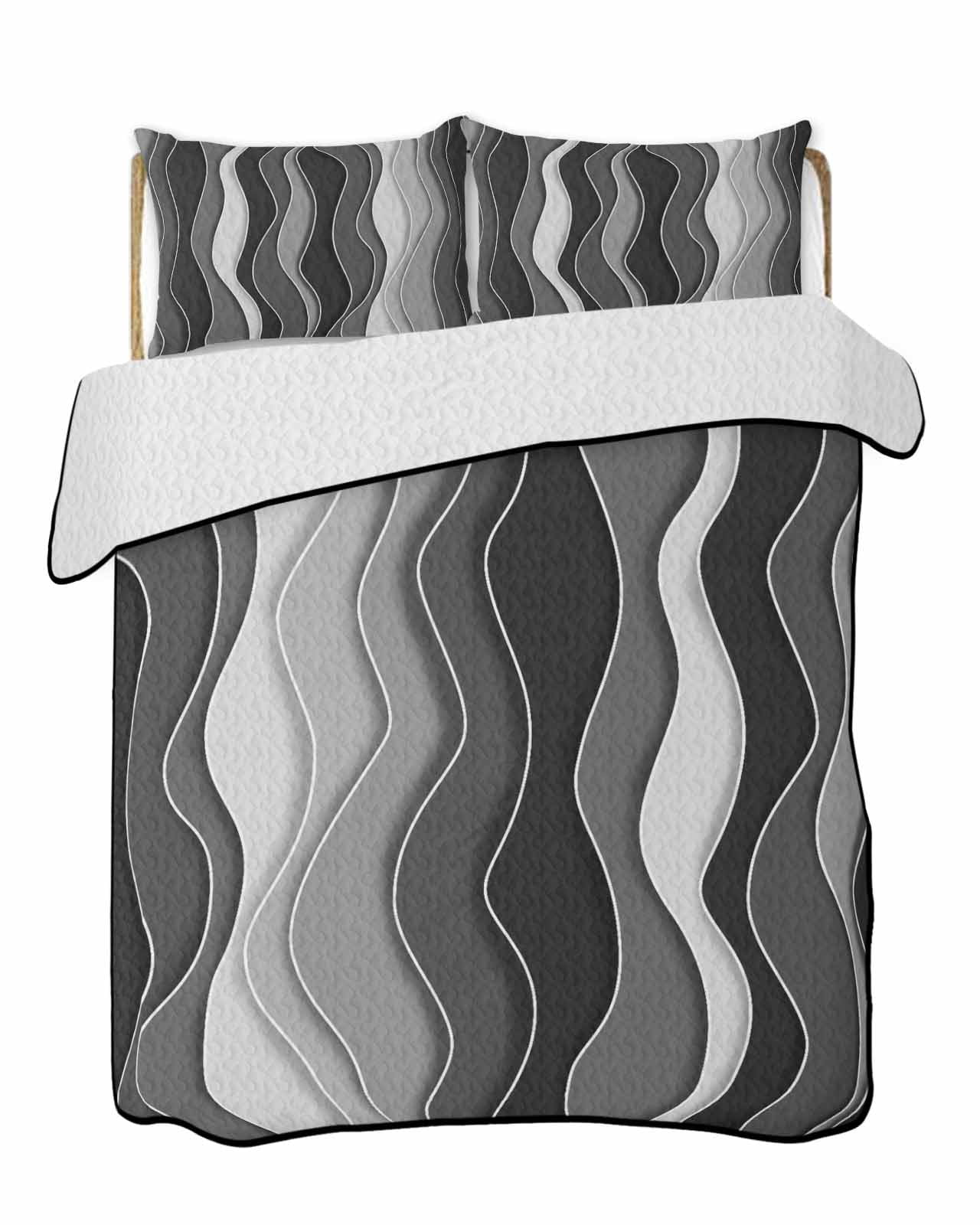 Abstract 3 Piece Quilt Bedding Set with 2 Pillow Shams, Black Gray ...
