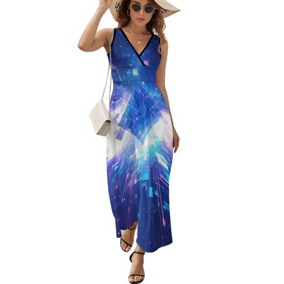 Abstract 3D Futuristic Geometric Plaid Art Sleeveless Dress Women's Summer Suit Dresses for Women 2025 Luxury Party Dress